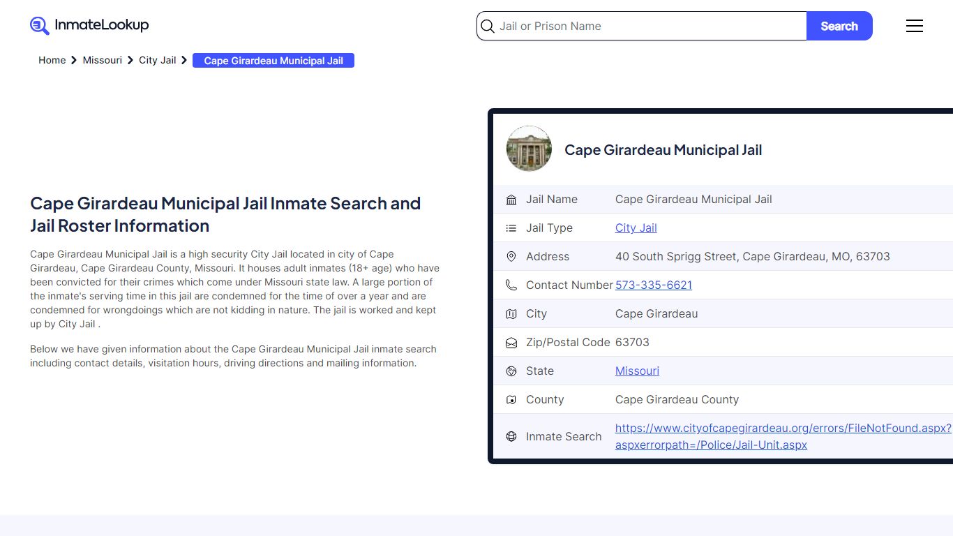 Cape Girardeau Municipal Jail (MO) Inmate Search and Jail Roster ...