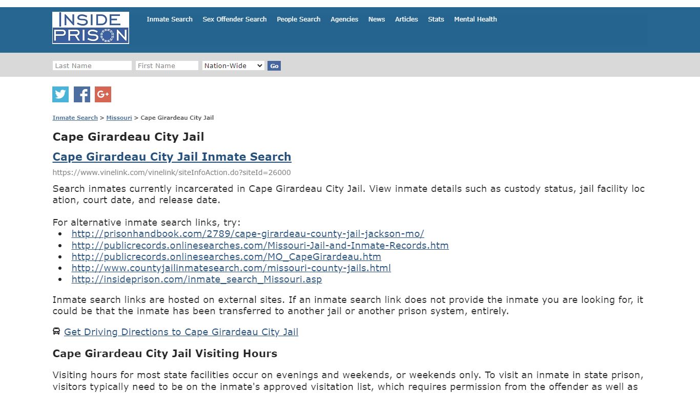 Cape Girardeau City Jail - Missouri - Inmate Search - Inside Prison